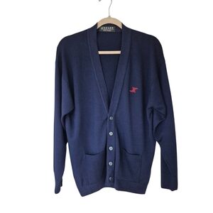 Vintage Jaeger Lambswool Navy Blue Cardigan Made In GB NWT